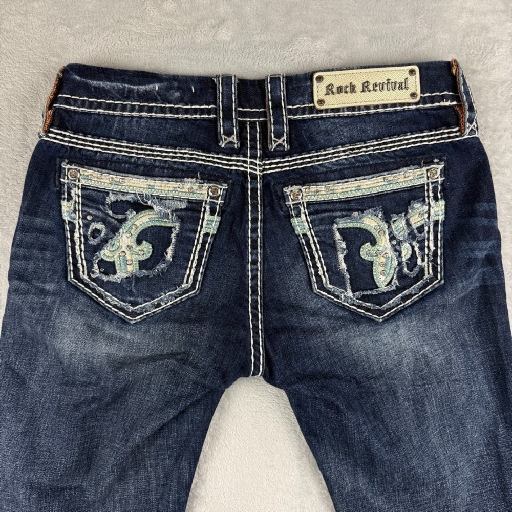 Rock Revival Jeans Womens 28 Blue Nancy Crop Distressed Low Rise Dark Wash Denim